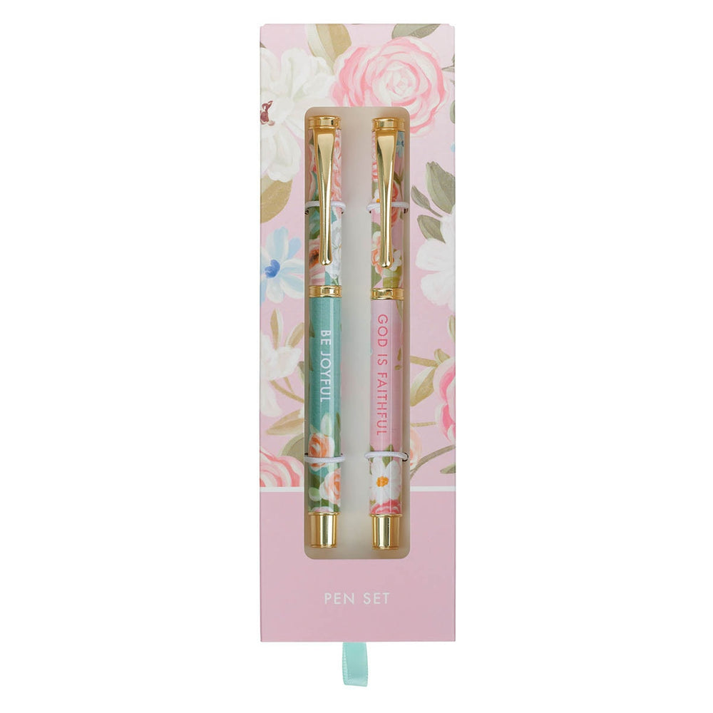 Set de Bolígrafos Florales “Gozo y Fe” Rosa y Verde