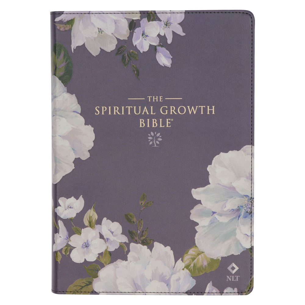 Biblia de Crecimiento Espiritual en Inglés NLT con Cubierta Floral Gris en Cuero Sintético