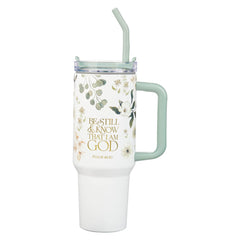 Termo de acero con pitillo 40 oz, Be Still - Psalm 46:10
