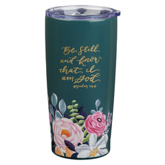 TERMO PARA AGUA CON TAPA VERDE FLORAL 