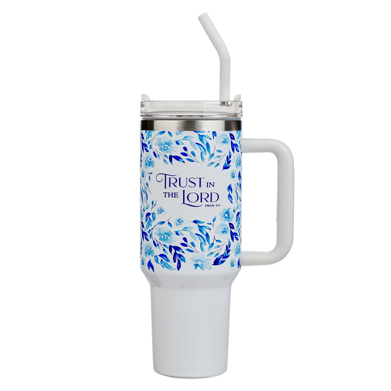Vaso con Pitillo Térmico Trust in the Lord 40 oz Floral Azul – Proverbios 3:5
