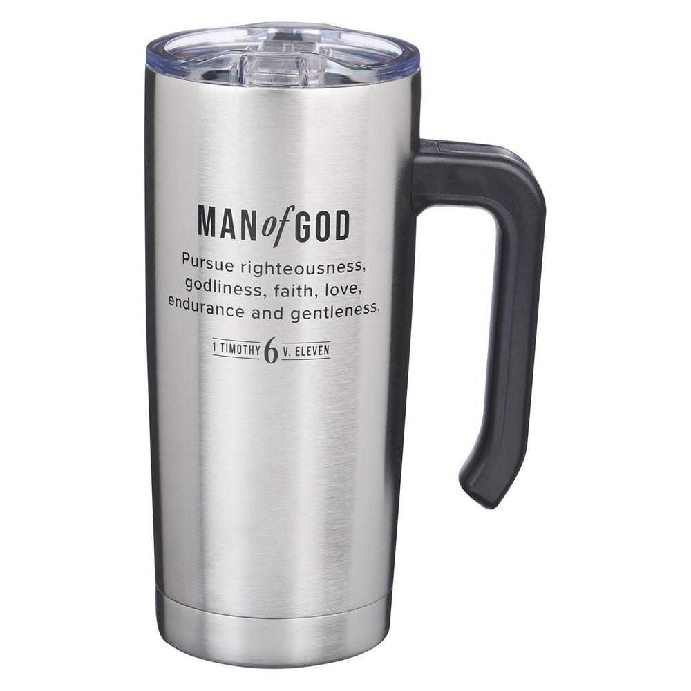 Termo en Acero Inoxidable “Man of God” con Asa Acero Inoxidable 18 oz – 1 Timoteo 6:11