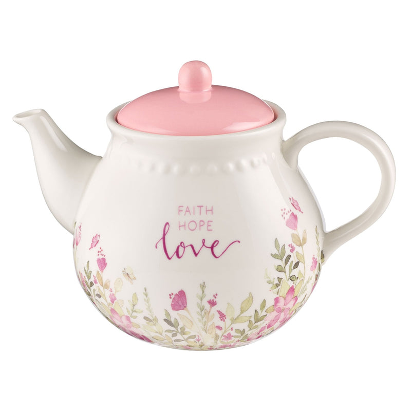 TETERA PEQUEÑA CON DISEÑO FLORAL "FAITH, HOPE AND LOVE"