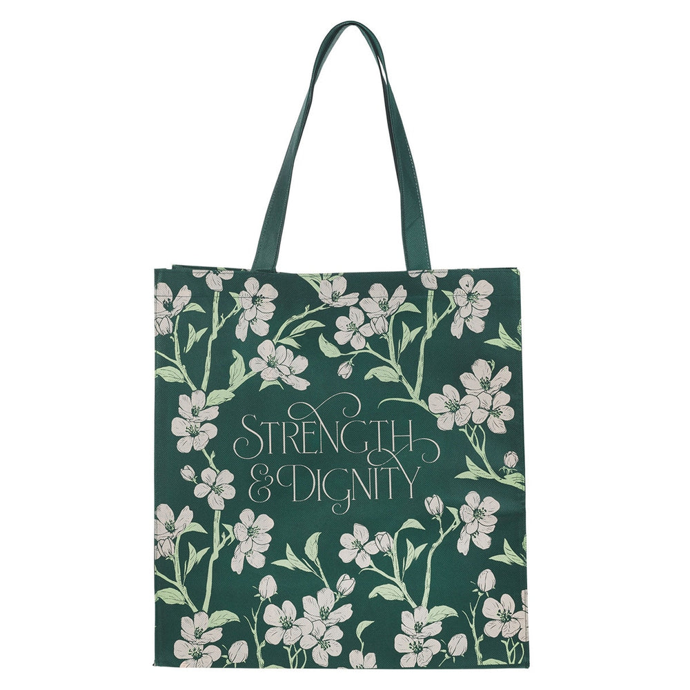 Tote Bag verde floral strength & dignity