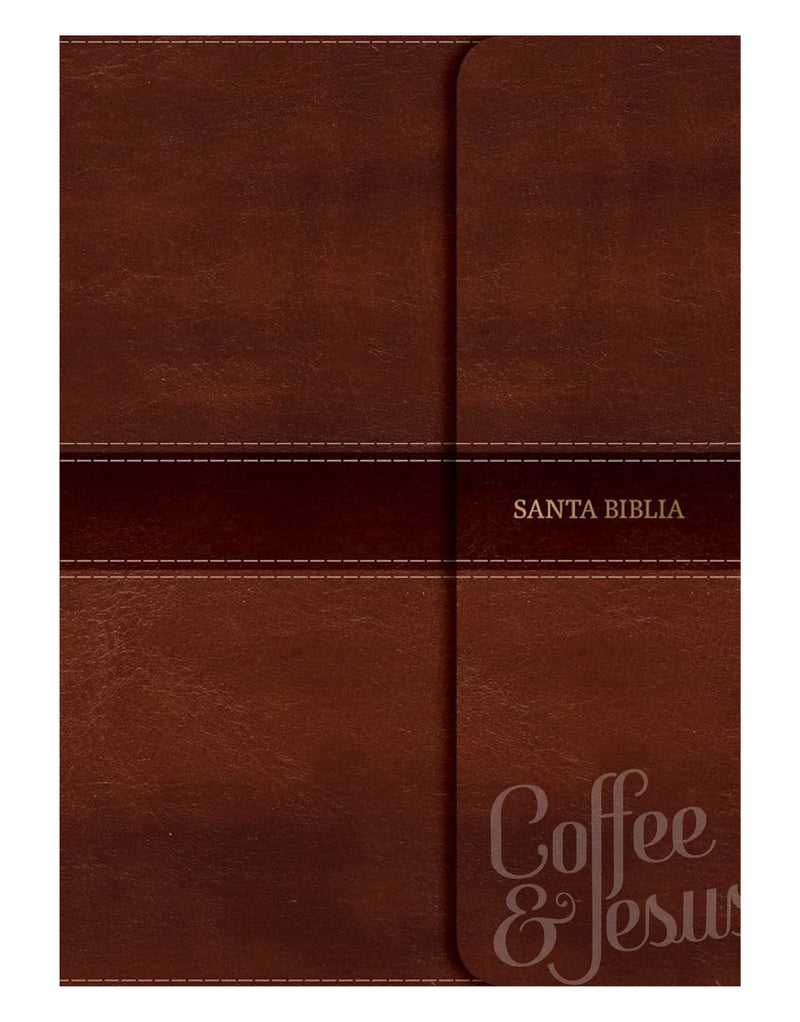 Biblia compacta letra grande marrón símil piel con índice y solapa con imán - NVI