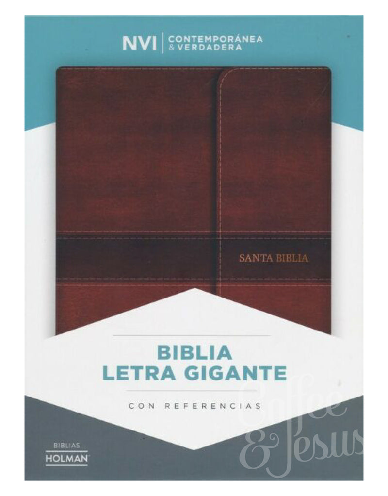 Biblia letra gigante, marrón símil piel con índice y solapa con imán - NVI