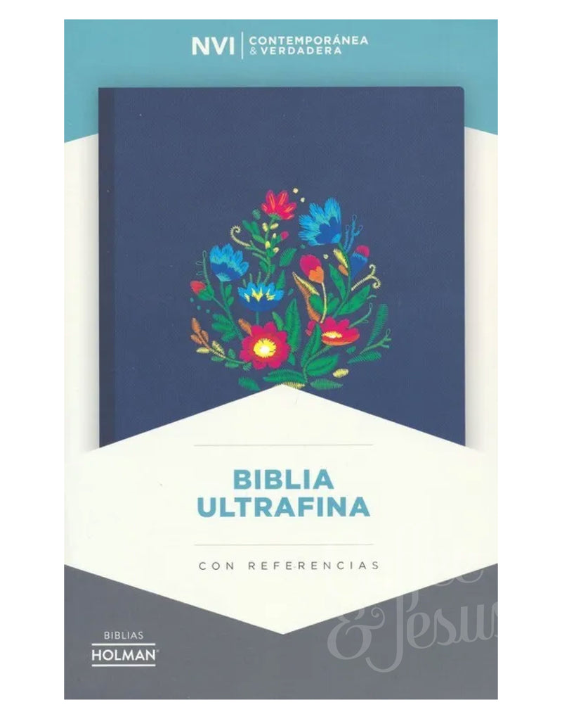 Biblia ultrafina, azul bordado sobre tela - NVI