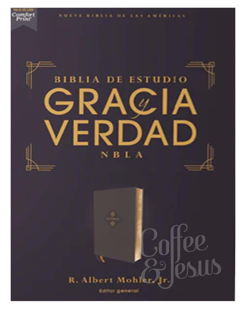 Biblia de estudio gracia y verdad, azul marino e interior a dos colores - NBLA