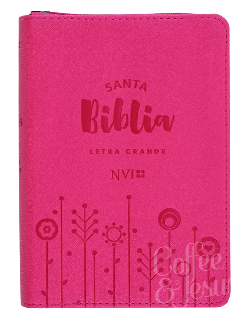 Biblia letra grande, fucsia con cierre tamaño mediano - NVI