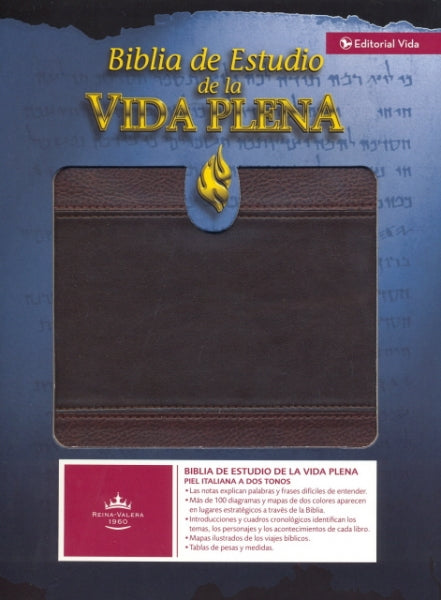Biblia de estudio de la vida plena piel italiana duo tono café- RVR 1960