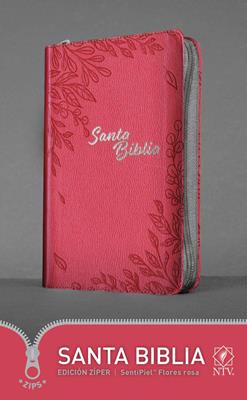 Biblia edición ziper sentipiel, flores rosa - NTV