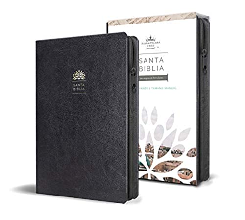 Santa Biblia tamaño manual, letra grande, cuero de imitación, negro, con cierre -  RVR 1960