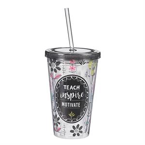Vaso con pitillo Teach, Inspire, Motivate