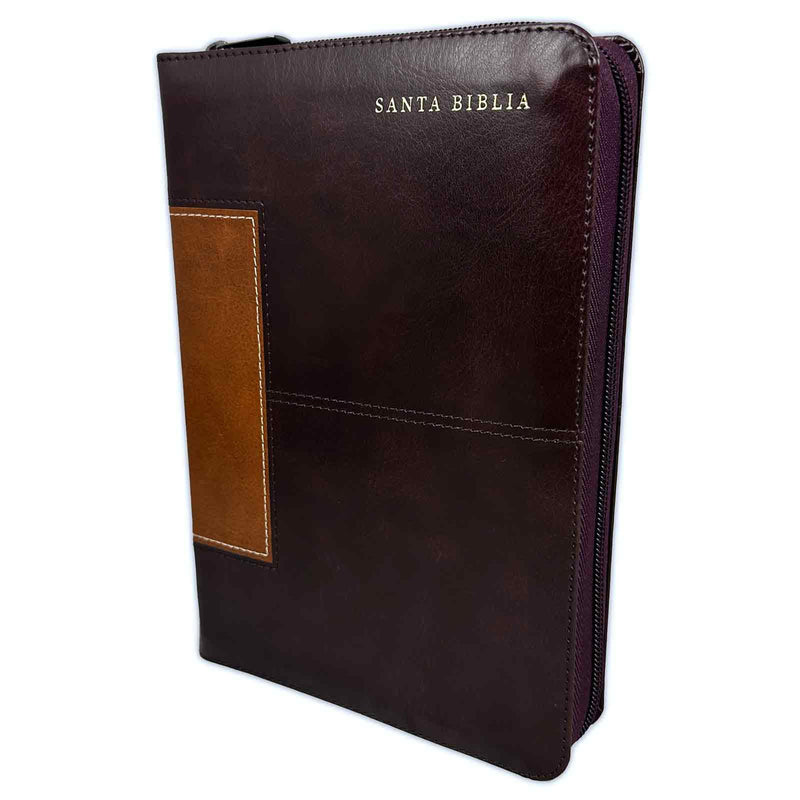Biblia RVR 1960, letra gigante, con cierre e imitación piel caoba con índice