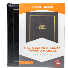 Biblia RVR 1960, letra gigante, con cierre e imitacion piel Negro con índice