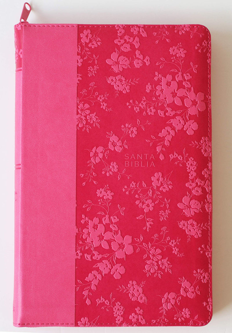 Biblia imitación piel fucsia con cremallera, índice y letra grande - RVR 1960