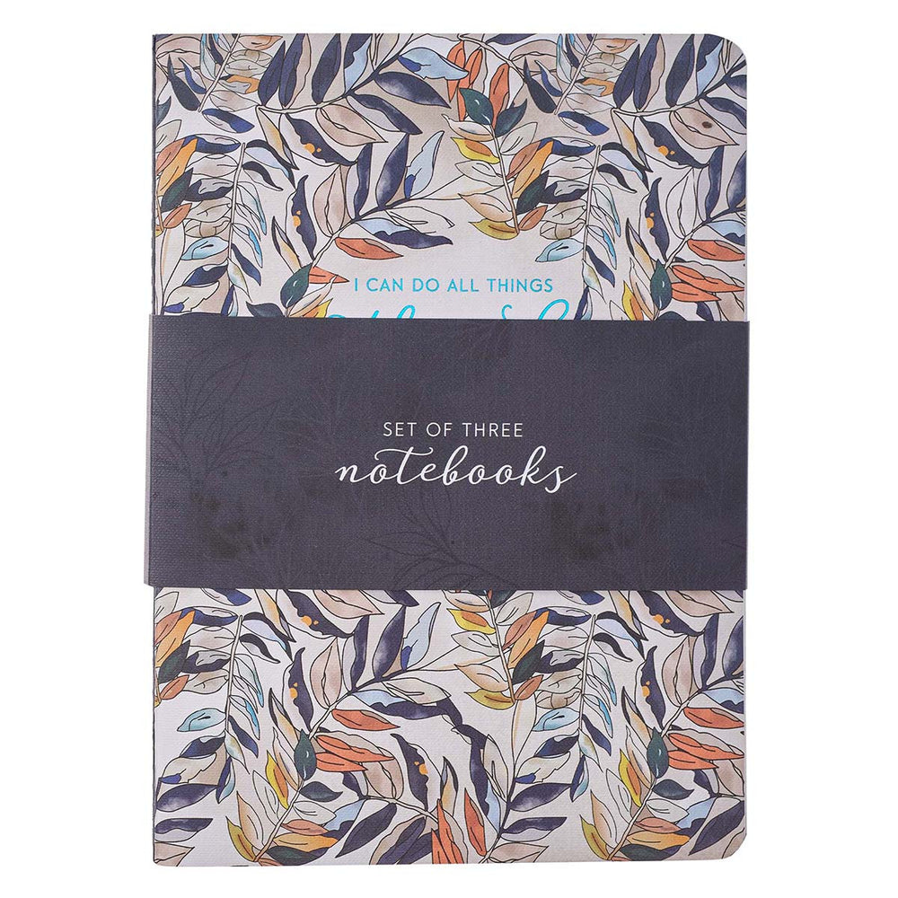Through Christ Navy Floral Large Notebook Set - Philippians 4:13