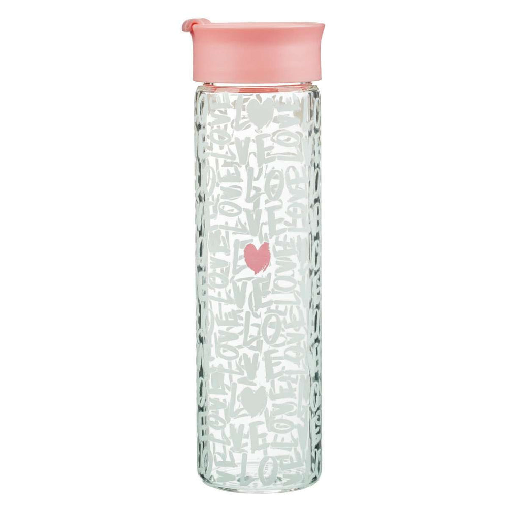 Botella de vidrio para agua - Love - Rosado