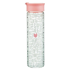 Botella de vidrio para agua - Love - Rosado