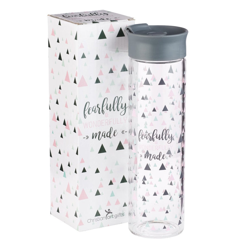 Botella para agua de vidrio- Fearfully & Wonderfully - Coffee & Jesus