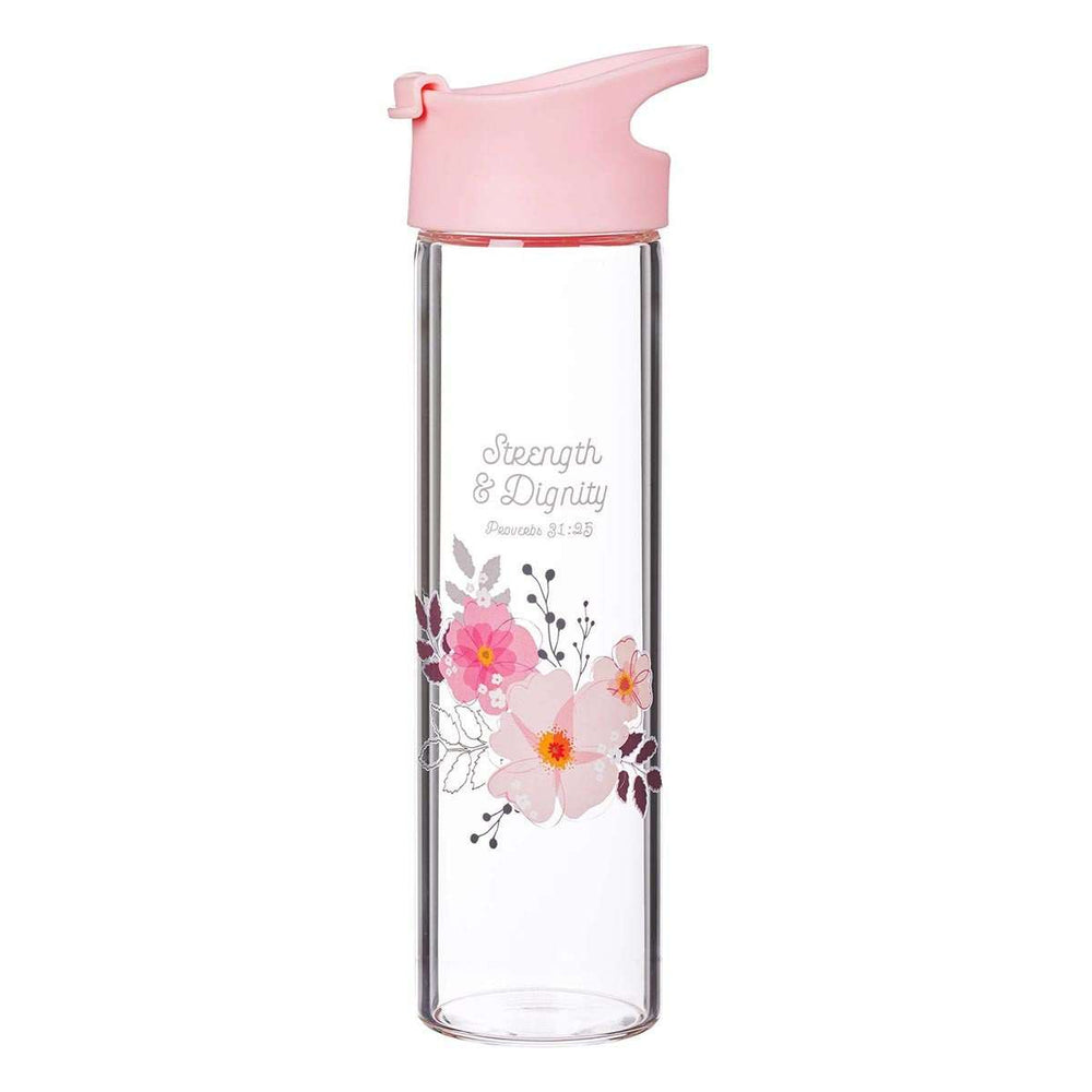 Botella de vidrio para agua - Strength & Dignity - Rosado
