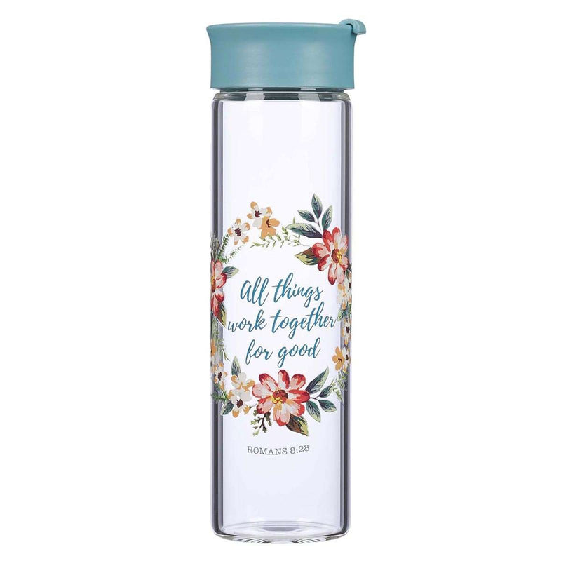 Botella de vidrio para agua - All Things Work- Verde - Coffee & Jesus
