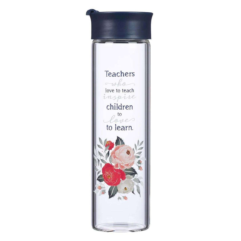 Botella de vidrio para agua - Best Teacher - Azul - Coffee & Jesus