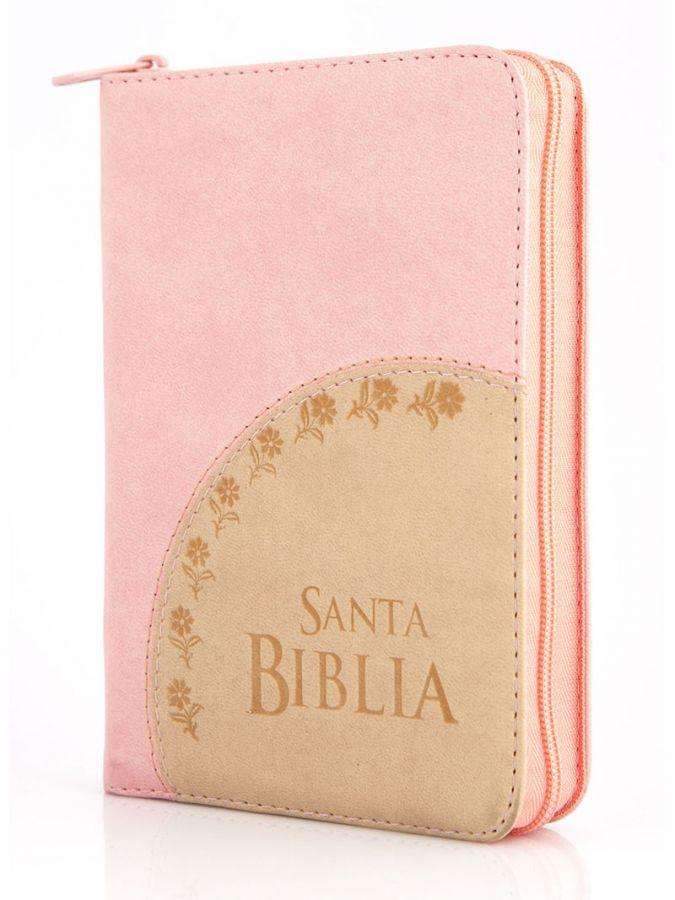 Santa Biblia Compacta con Cierre para Jovenes Reina Valera 1960 - Imitación piel rosa/crema