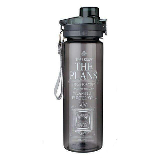 Botella plástica para agua -  I Know The Plans- Negra - Coffee & Jesus